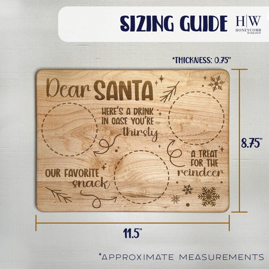 A Santa Tray / Cutting Board with the words dear santa.