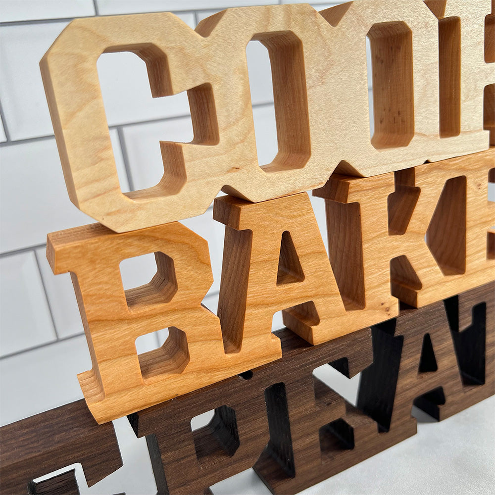 A set of Standing words - Cook Bake Repeat.