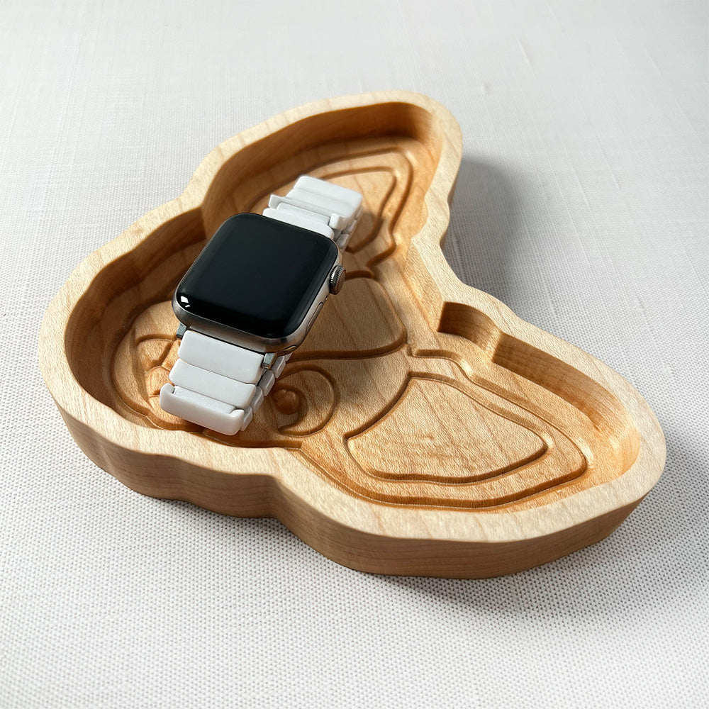 Chihuahua wood tray in a wooden heart shaped tray.
