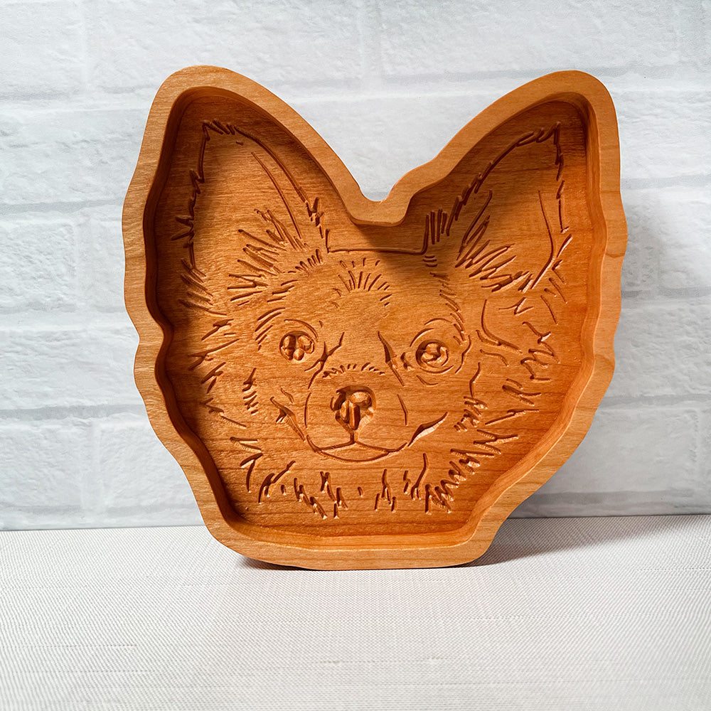 Hairy Chihuahua wood tray - chihuahua cookie cutter.