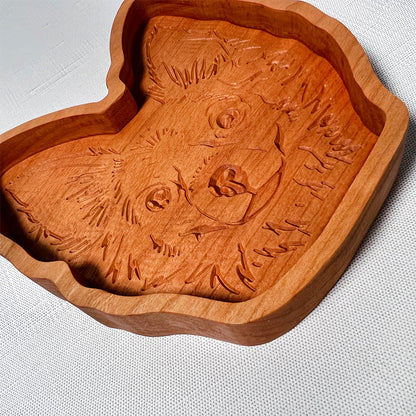 Hairy Chihuahua shaped wooden tray.