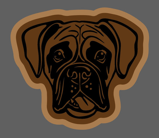 A brown Boxer wood tray head on a gray background.